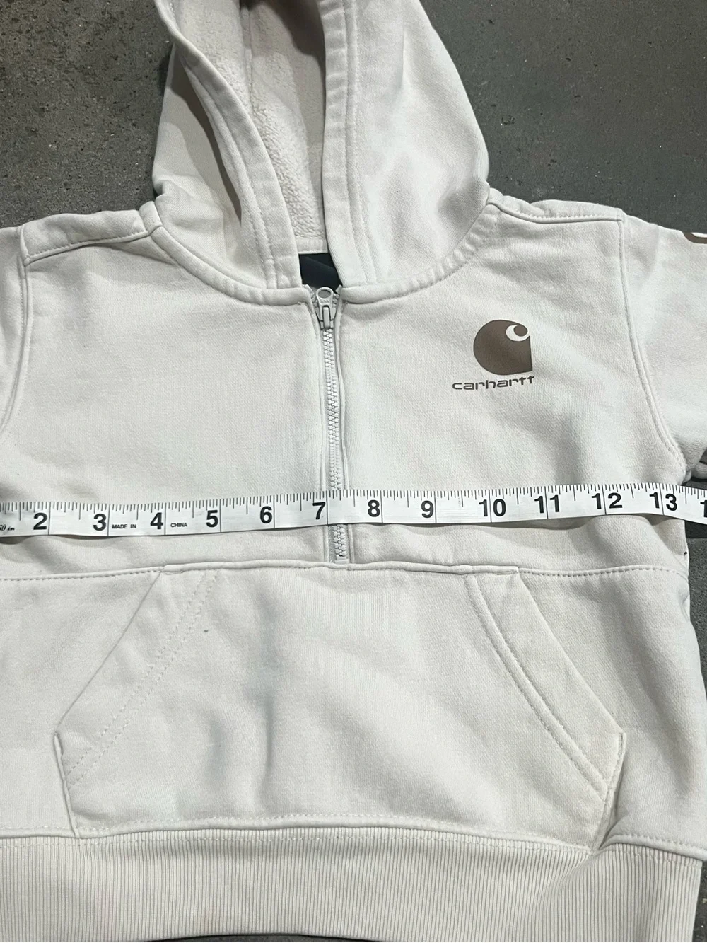 Carhartt Kids Cream Half-Zip Hoodie with Logo Sleeve